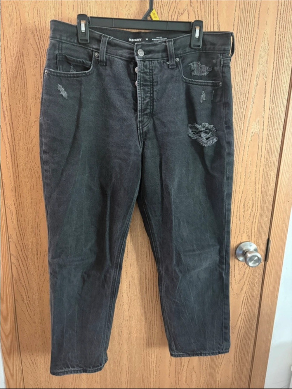Old Navy Black Washed Distressed Ankle Cropped Jeans